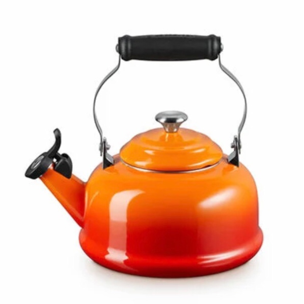 Le Creuset Enamel Whistling Teakettle in Vibrant Orange-Red